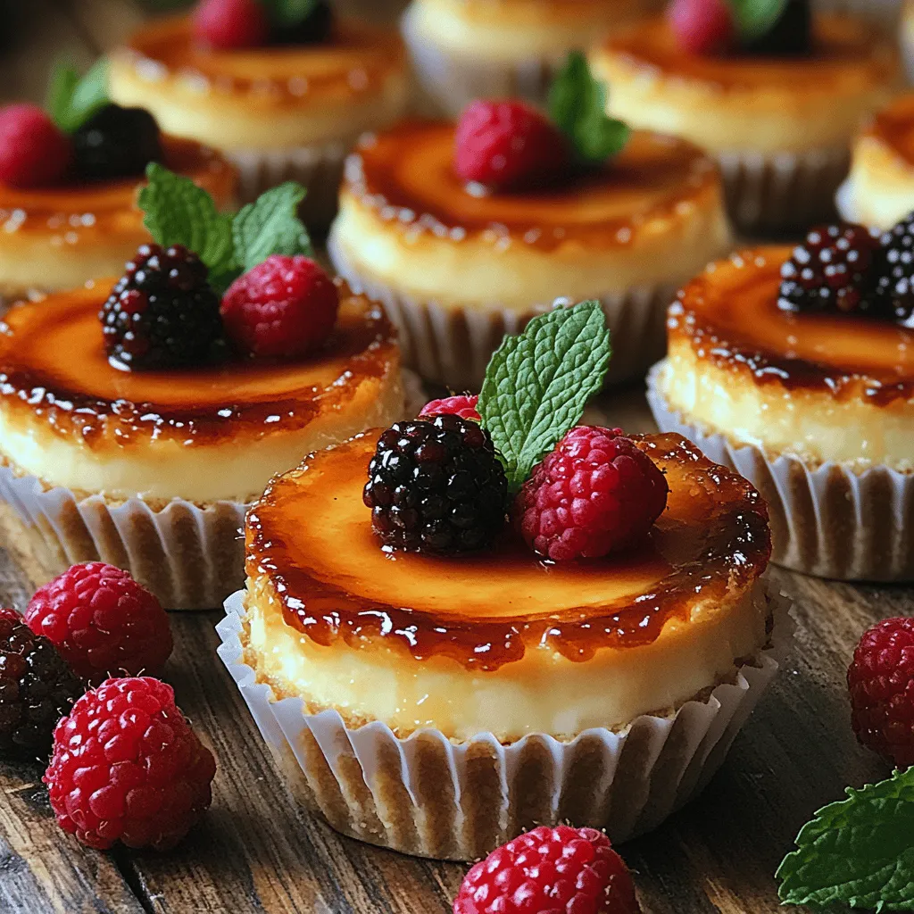 Every great cheesecake begins with a solid foundation, and for Mini Crème Brûlée Cheesecakes, that foundation is a graham cracker crust. This crust is not only easy to prepare but also brings a delightful crunch that contrasts beautifully with the silky smooth filling. Made from crushed graham crackers, sugar, and melted butter, the crust adds a hint of sweetness and a slight nuttiness that enhances the overall flavor profile of the dessert.