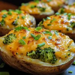 Twice-baked potatoes are a culinary delight that has stood the test of time, captivating food lovers with their comforting texture and rich flavors. Among the myriad of variations, the Cheesy Broccoli Bliss Twice-Baked Potatoes stand out as a wholesome, satisfying option that seamlessly blends nutrition and indulgence. Imagine fluffy russet potatoes, expertly baked twice, then transformed into a creamy, cheesy filling, enhanced with vibrant green broccoli. This dish not only satisfies your cravings but also provides a healthy dose of vegetables, making it a perfect choice for both side dishes and main meals.