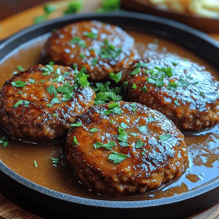 Salisbury steak is a dish that evokes feelings of warmth and nostalgia, often regarded as a quintessential comfort food in American households. This hearty meal combines seasoned ground beef patties with a rich, savory gravy, making it a delightful choice for family dinners or quick weeknight meals. The appeal of this recipe lies not only in its simplicity and flavor but also in its ability to nourish both body and soul. With everyday ingredients that are easy to find, you can create a delectable Salisbury steak that the whole family will love.