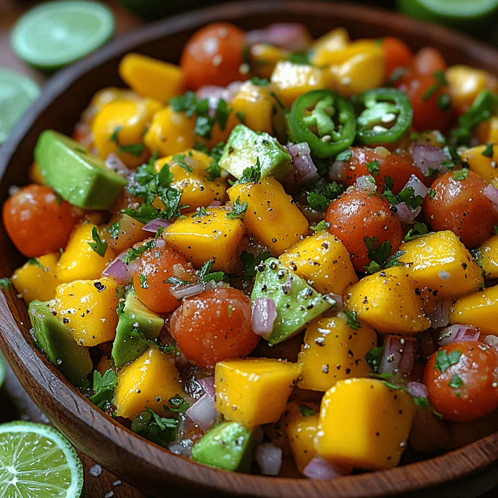 Tropical Bliss Salsa is a vibrant and refreshing dish, perfect for adding a burst of flavor to any meal or serving as a delightful dip at gatherings. Bursting with the sweetness of ripe mangoes, the creaminess of avocados, and the zing of fresh lime juice, this salsa is a celebration of tropical ingredients that create a harmonious balance of flavors.