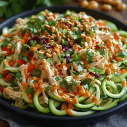 The Crispy Thai Chicken Zoodle Salad is a delightful fusion of vibrant flavors and textures that showcases the best of Thai cuisine while promoting a healthy lifestyle. This refreshing salad integrates spiralized zucchini, commonly known as "zoodles," with tender chicken, colorful vegetables, and a zesty dressing that ties all the elements together. Not only is it visually appealing, but it’s also packed with nutrients that support overall well-being.