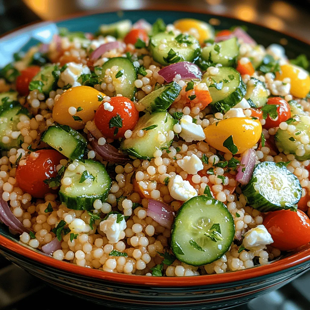 If you're looking for a dish that embodies vibrant flavors and refreshing textures, look no further than the Zesty Lemon Cucumber Couscous Salad. This salad is not just a feast for the eyes; it’s a culinary experience that brings together the zestiness of lemon, the crunch of cucumbers, and the wholesome goodness of couscous. Perfect for any occasion, this salad can be served as a delightful side dish, a light and nutritious lunch, or even as a star attraction at your next picnic gathering. The bright colors and zesty flavors make it an inviting addition to any meal, appealing to both the health-conscious and flavor-seeking diners.
