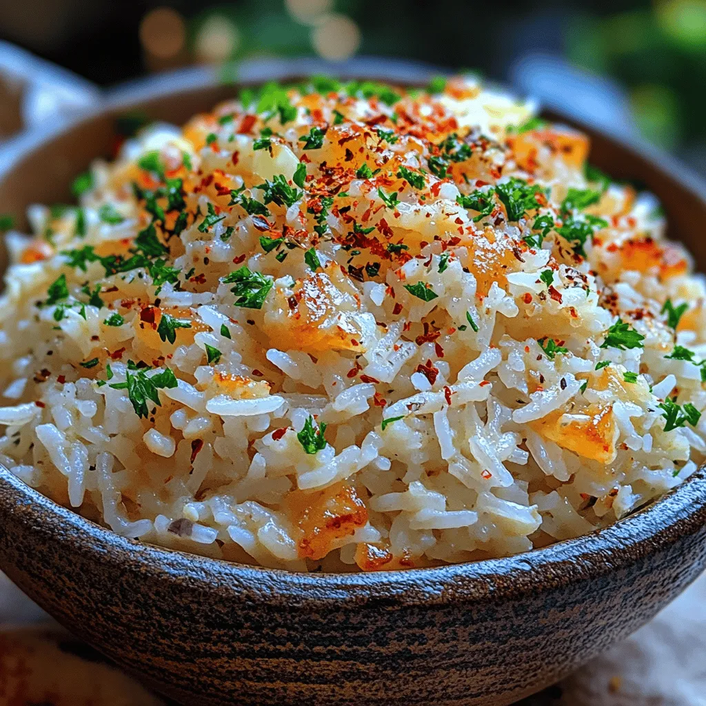 Garlic Parmesan Rice Delight is more than just a side dish; it’s a celebration of flavors that can elevate any meal. This versatile dish marries the aromatic essence of garlic with the rich, nutty undertones of Parmesan cheese, creating a delightful companion for both casual weeknight dinners and special occasions. Its origins can be traced back to the Italian culinary tradition, where garlic and Parmesan have long held esteemed positions for their ability to transform simple dishes into extraordinary experiences. The combination of these ingredients is not only popular in Italian cuisine but has also seen widespread adoption in various cooking styles around the world, making it a beloved staple in many households.