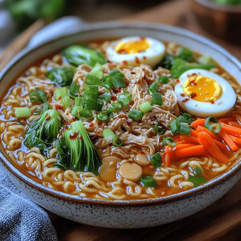 Embark on a flavorful journey into the heart of Asian cuisine with our Savory Asian Chicken Ramen Noodle Bowl. This recipe is a perfect blend of tender chicken, rich broth, and vibrant vegetables, making it an ideal choice for any meal, from a cozy family dinner to a gathering with friends. Ramen has transcended its humble beginnings to become a beloved dish worldwide, and there’s something undeniably comforting about a warm bowl of ramen, especially when made from scratch.