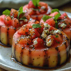 As summer approaches, the craving for light, refreshing dishes intensifies. One recipe that perfectly embodies the essence of summer is the Sweet & Savory Watermelon Strawberry Feta Cups. This delightful fusion of flavors and textures is not only visually appealing but also a treat for the taste buds. Imagine biting into a juicy, crisp piece of watermelon that gives way to the luscious sweetness of strawberries, all topped with creamy feta cheese and a hint of fresh mint. The combination of sweet and savory notes creates a palette of taste that is both satisfying and nutritious.
