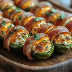 If you are looking for an appetizer that packs a punch, look no further than Fiery Creamy Jalapeño Firecrackers. This delectable dish marries the spicy kick of jalapeños with a rich and creamy cheese filling, all lovingly embraced by crispy bacon. It's a culinary delight that is perfect for any occasion, whether it’s a festive gathering, game day celebration, or just a special treat for yourself. The unique combination of flavors and textures makes these firecrackers a surefire crowd-pleaser that will leave your guests raving about your cooking skills.