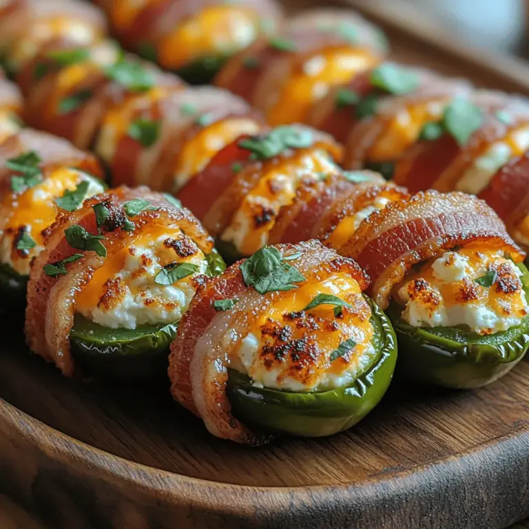 If you are looking for an appetizer that packs a punch, look no further than Fiery Creamy Jalapeño Firecrackers. This delectable dish marries the spicy kick of jalapeños with a rich and creamy cheese filling, all lovingly embraced by crispy bacon. It's a culinary delight that is perfect for any occasion, whether it’s a festive gathering, game day celebration, or just a special treat for yourself. The unique combination of flavors and textures makes these firecrackers a surefire crowd-pleaser that will leave your guests raving about your cooking skills.