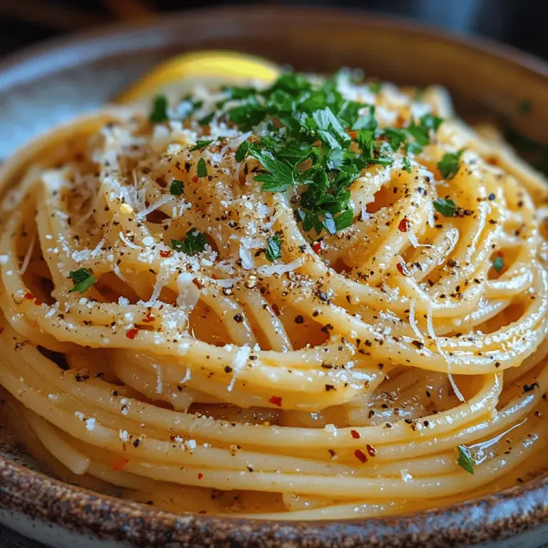 Spaghetti with Roasted Garlic Butter is a timeless dish that effortlessly combines simplicity and sophistication. The allure of this recipe lies in its ability to transform a few basic ingredients into a culinary masterpiece that tantalizes the taste buds. This dish not only celebrates the mild sweetness of roasted garlic but also highlights the smooth texture of perfectly cooked spaghetti enveloped in rich, buttery goodness. Ideal for both a cozy weeknight dinner and an elegant dinner party, this recipe embodies the heart of Italian cooking—delicious, fresh ingredients prepared with love.