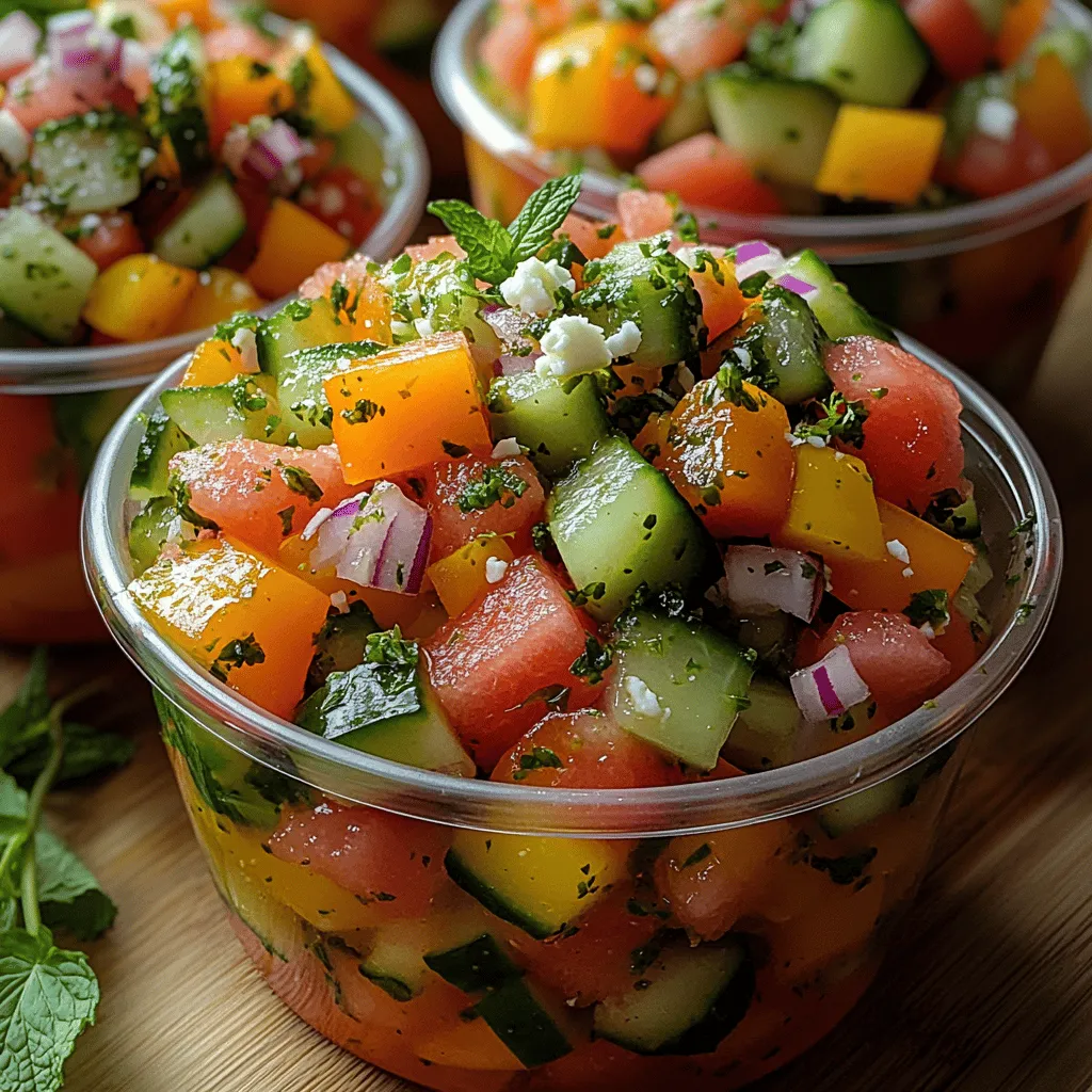 As summer approaches and the temperature rises, nothing beats the craving for something light, refreshing, and vibrant. Enter the Watermelon Cucumber Confetti Cups, a delightful dish that showcases the beauty and flavor of fresh ingredients. This dish is not just a feast for your taste buds; it's also a visual treat that captures the essence of summer in every bite. The sweet juiciness of watermelon combined with the crispness of cucumber creates a harmonious balance, making it an ideal choice for warm-weather gatherings.