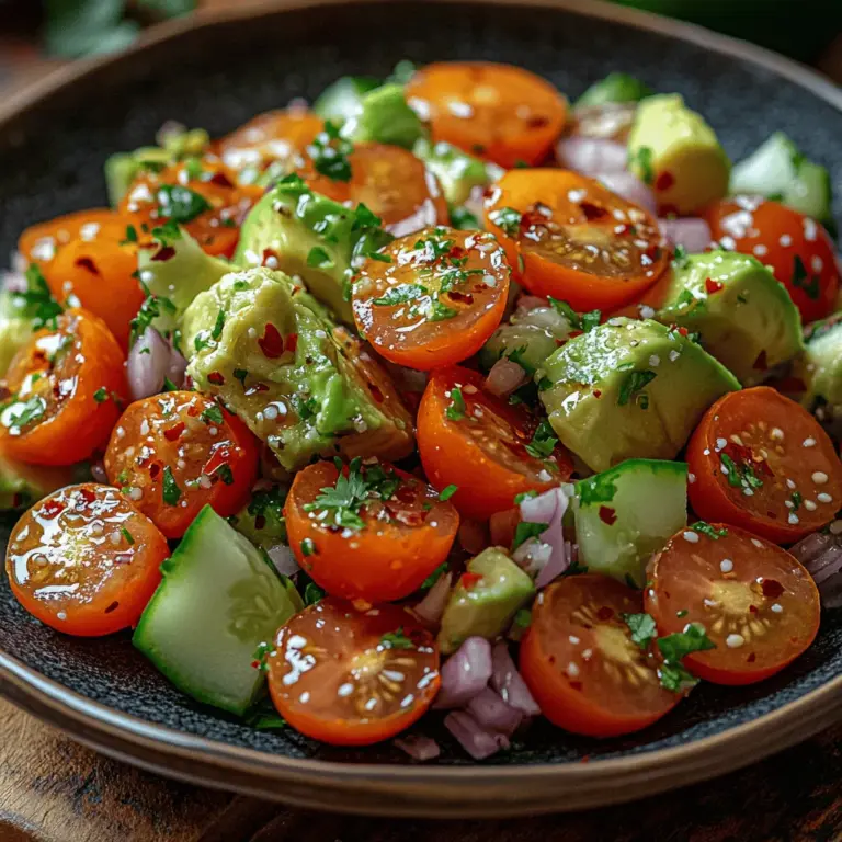 The Avocado Tomato Delight is not merely a salad; it is a vibrant celebration of flavors and colors that can elevate any dining experience. This dish combines the creamy richness of ripe avocados with the juicy sweetness of cherry tomatoes, creating a delightful contrast that is both refreshing and satisfying. Perfect for summer gatherings, family dinners, or as a light lunch, this recipe offers a nourishing option that is easy to prepare and incredibly versatile.