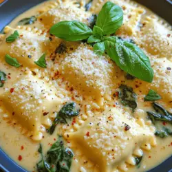 Creamy Garlic Spinach Ravioli is not just a dish; it’s a culinary experience that perfectly balances rich flavors with a touch of elegance. This delightful pasta dish showcases the best of Italian cuisine, combining tender ravioli stuffed with savory cheese and a luscious, creamy garlic spinach sauce that is both comforting and indulgent. It's an ideal choice for a cozy family dinner or a sophisticated meal for guests, making it a versatile addition to any home cook's repertoire.