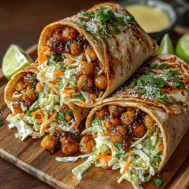 In the realm of quick and nutritious meals, Smoky BBQ Chickpea and Coleslaw Wraps stand out as a delightful option. This recipe marries the rich, smoky flavor of BBQ chickpeas with a refreshing, crunchy coleslaw, all wrapped in a wholesome tortilla. Whether you're seeking a satisfying lunch or a light dinner, these wraps are not only delicious but also packed with plant-based protein and fiber. The combination of flavors and textures in these wraps makes them a perfect choice for anyone looking to enjoy a healthy, filling meal without spending hours in the kitchen.