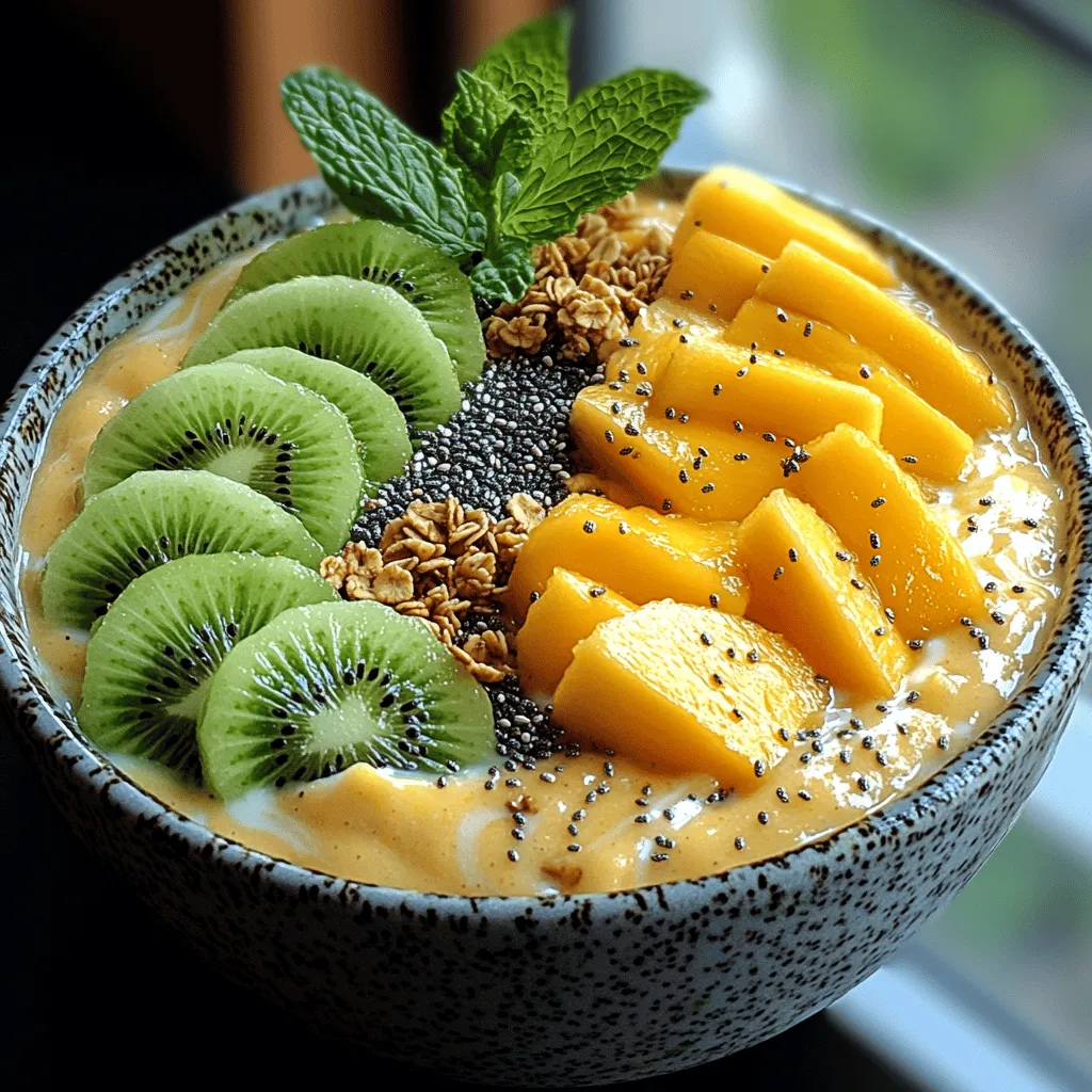 Adding fresh mint leaves to your Tropical Paradise Smoothie Bowl not only enhances the visual appeal but also elevates the flavor profile. Mint brings a refreshing, aromatic quality that balances the sweetness of the fruits used in the smoothie. When garnishing your bowl, consider using whole leaves or finely chopping them for a more pronounced flavor. The vibrant green color of mint offers a beautiful contrast against the bright yellow and green of the smoothie and toppings, making your bowl as pleasing to the eyes as it is to the palate.