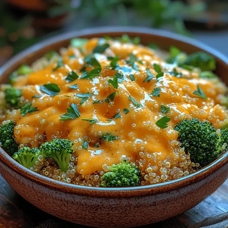 To create a truly delectable Cheesy Blissful Broccoli Quinoa, the first step is to build a solid flavor foundation. Sautéing aromatic vegetables like onions and garlic not only enhances the dish's taste but also infuses it with warmth and depth. Begin by heating a tablespoon of olive oil in a large skillet over medium heat. Add finely chopped onions and allow them to cook until they become translucent and aromatic, typically around 3-5 minutes.