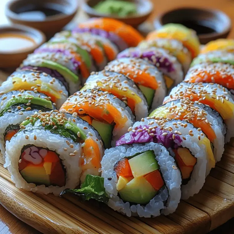 Rainbow Veggie Sushi Rolls are not just a feast for the eyes; they are a delightful culmination of flavors and textures that celebrate the vibrant produce of nature. This dish, which has grown in popularity in recent years, is a perfect example of how sushi can be reimagined to accommodate a variety of dietary preferences while still providing a satisfying culinary experience. Originating from the traditional Japanese sushi concept, these rolls take the classic idea of sushi and transform it by incorporating an array of colorful vegetables, proteins, and grains, making it a versatile option for both vegetarians and meat-eaters alike.