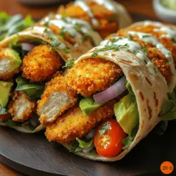 Crispy Chicken Avocado Wraps are a culinary delight that seamlessly blend taste, texture, and nutrition into a single, portable meal. This dish has gained popularity for its ability to satisfy cravings while maintaining a health-conscious profile. The combination of succulent, golden-brown chicken, creamy avocado, and fresh greens enveloped in a wholesome tortilla creates a wrap that is not only delicious but also aesthetically appealing. Whether you're preparing a quick meal for a busy weeknight or looking for an easy lunch option to take to work, these wraps are an excellent choice.