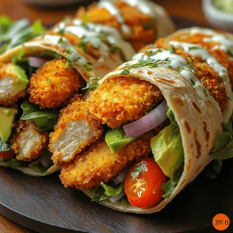 Crispy Chicken Avocado Wraps are a culinary delight that seamlessly blend taste, texture, and nutrition into a single, portable meal. This dish has gained popularity for its ability to satisfy cravings while maintaining a health-conscious profile. The combination of succulent, golden-brown chicken, creamy avocado, and fresh greens enveloped in a wholesome tortilla creates a wrap that is not only delicious but also aesthetically appealing. Whether you're preparing a quick meal for a busy weeknight or looking for an easy lunch option to take to work, these wraps are an excellent choice.