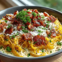 In the world of culinary creativity, spaghetti squash has emerged as a star ingredient, revered for its versatility and health benefits. This unique vegetable offers a nutritious alternative to traditional pasta, making it a favorite among health-conscious eaters and those seeking gluten-free options. When cooked, the flesh of spaghetti squash transforms into delicate strands that resemble spaghetti, providing a satisfying base for a variety of dishes. One such dish that beautifully marries the charm of spaghetti squash with indulgent flavors is the Spaghetti Squash Carbonara Bowl.