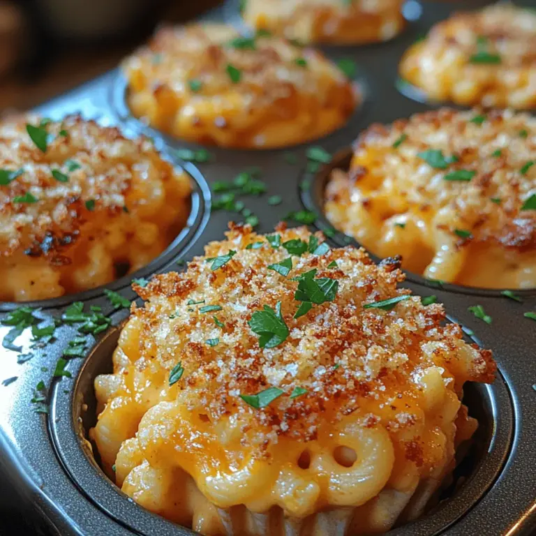 If you’re a fan of comfort food, then Mini Cheesy Delights: Creamy Mac and Cheese Cups are sure to become a new favorite. This delightful dish offers a fun and innovative twist on the classic mac and cheese that many of us know and love. These bite-sized cups are perfect for a variety of occasions, whether you're hosting a party, looking for a quick snack, or planning a cozy family dinner. The appeal of these mini mac and cheese cups lies not only in their portability but also in their rich and satisfying combination of creamy cheese and a crispy topping.