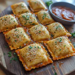 Crispy Toasted Ravioli Bites are a delightful fusion of flavors and textures that make for an irresistible appetizer or snack. Originating from St. Louis, Missouri, this dish transforms traditional ravioli into a crunchy, bite-sized treat that’s perfect for any gathering, movie night, or even a casual dinner. With their golden-brown crust encasing a cheesy filling, these bites are not only pleasing to the palate but also visually appealing, making them a hit with guests of all ages.