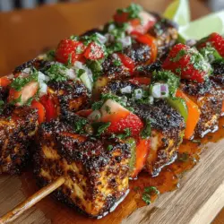 Tofu stands as a cornerstone of vegan cuisine, celebrated for its incredible versatility and ability to absorb flavors. Whether grilled, stir-fried, or crumbled into a salad, tofu can take on various textures and tastes, making it a favorite among both vegans and non-vegans alike. In this recipe, we explore the delightful combination of grilled tofu skewers paired with a vibrant strawberry salsa. This dish not only highlights the savory qualities of grilled tofu but also introduces a refreshing contrast with the sweetness and acidity of fresh strawberries, making it a perfect summer meal or a colorful addition to any gathering.