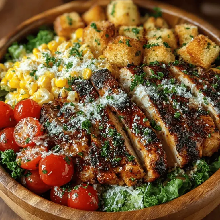 Grilled Chicken & Corn Caesar Salad is a delightful twist on the classic Caesar salad, combining the familiar flavors with the freshness of grilled chicken and the sweetness of corn. This dish is not only visually appealing with its vibrant colors and textures, but it also offers a well-balanced meal that satisfies both your taste buds and nutritional needs. The combination of protein, fresh vegetables, and a creamy dressing makes this salad the perfect choice for a light lunch, a hearty dinner, or even a potluck dish.