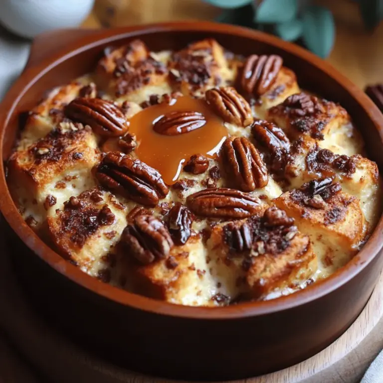 There's something magical about bread pudding, especially when it's infused with the rich, decadent flavors of caramel and toasted pecans. The Buttery Caramel Pecan Bread Pudding is not just a dessert; it's a warm embrace in a dish, a nostalgic reminder of simpler times spent around the dinner table. This recipe is perfect for any occasion—be it a holiday gathering, a family dinner, or even just a cozy night in. In today's fast-paced world, where the convenience of takeout often overshadows the joy of home cooking, crafting a dish like this becomes a cherished experience.