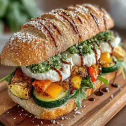The Zesty Italian Veggie Sandwich stands out as a vibrant and satisfying option for anyone seeking a delicious meal that prioritizes nutrition without compromising on flavor. It artfully combines an array of fresh vegetables, aromatic herbs, and creamy mozzarella, all embraced within a crispy ciabatta roll or a wholesome whole grain baguette. This recipe is versatile enough to be enjoyed for lunch, dinner, or even as a hearty snack, making it an excellent choice for those who want to incorporate more plant-based meals into their diets. Furthermore, the Zesty Italian Veggie Sandwich is highly customizable, catering to a variety of dietary preferences and restrictions.