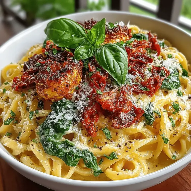 When it comes to comfort food, few dishes can rival the allure of a creamy pasta. The Sun-Dried Tomato & Spinach Delight stands out not only for its vibrant colors but also for its harmonious blend of flavors. This recipe expertly marries the rich, concentrated taste of sun-dried tomatoes with the fresh, green essence of spinach, creating a dish that is both satisfying and nourishing. Whether it's a weeknight dinner when time is of the essence, a gathering with friends where you wish to impress, or simply a comforting meal after a long day, this pasta dish fits the bill perfectly.