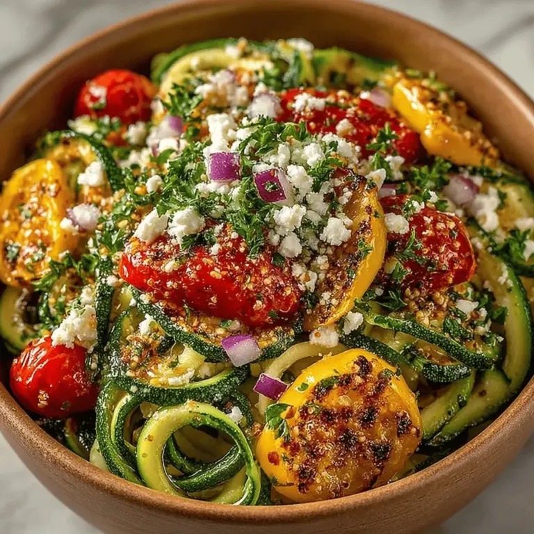 Introducing the Crunchy Zucchini Salad Bowl—a vibrant, refreshing dish that embodies the essence of summer with its fresh vegetables and satisfying crunch. This salad is not just a feast for the eyes; it’s a celebration of flavors and textures that transform simple ingredients into a delightful culinary experience. With its crisp zucchini, juicy cherry tomatoes, and colorful bell peppers, this salad captures the essence of seasonal produce, making it a perfect choice for those looking to enjoy a healthy yet delicious meal.