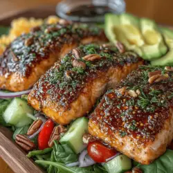 The Honey Mustard Glazed Salmon Salad is a delightful culinary creation that marries the rich flavors of succulent salmon with the sweet and tangy notes of honey mustard dressing. This dish is not just a feast for the taste buds but also a celebration of vibrant colors and textures, making it a perfect choice for a healthy meal. As we become increasingly aware of the importance of nutritious eating, this recipe stands out as a convenient way to incorporate high-quality seafood into our diets.