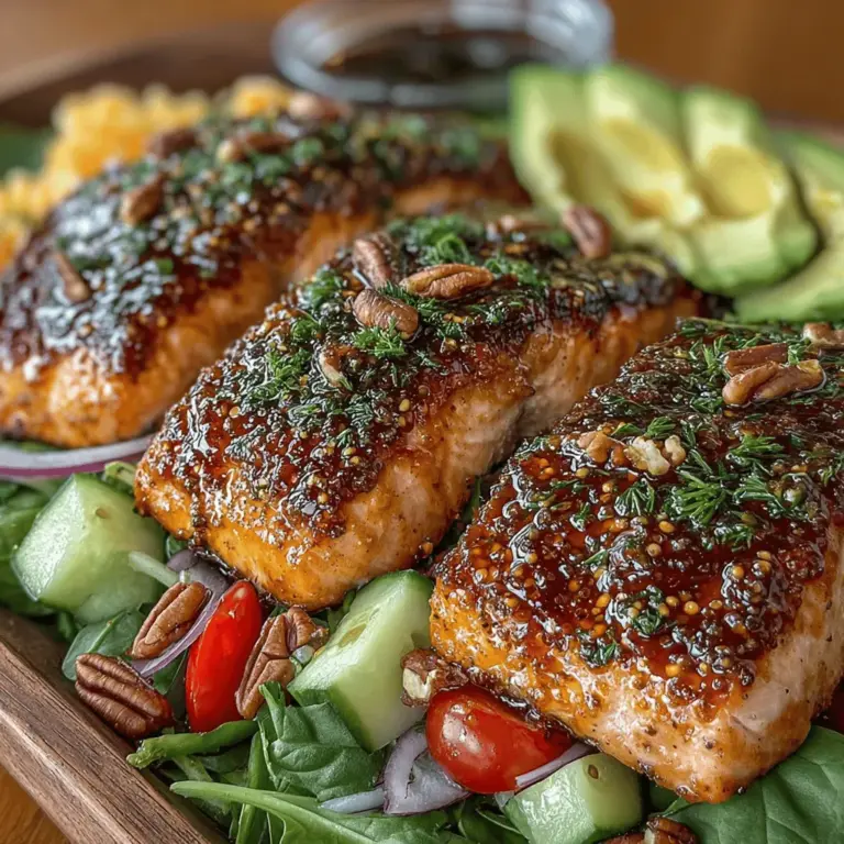 The Honey Mustard Glazed Salmon Salad is a delightful culinary creation that marries the rich flavors of succulent salmon with the sweet and tangy notes of honey mustard dressing. This dish is not just a feast for the taste buds but also a celebration of vibrant colors and textures, making it a perfect choice for a healthy meal. As we become increasingly aware of the importance of nutritious eating, this recipe stands out as a convenient way to incorporate high-quality seafood into our diets.