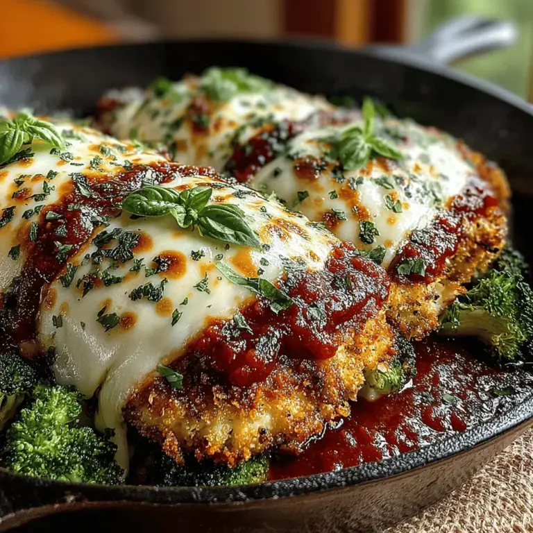 To achieve the perfect Cheesy One-Pan Chicken Parm & Broccoli Delight, the first step is to properly sear the chicken. Start by heating a tablespoon of olive oil in your skillet over medium-high heat. This step is crucial as it helps to create a flavorful crust on the chicken while keeping it juicy inside.