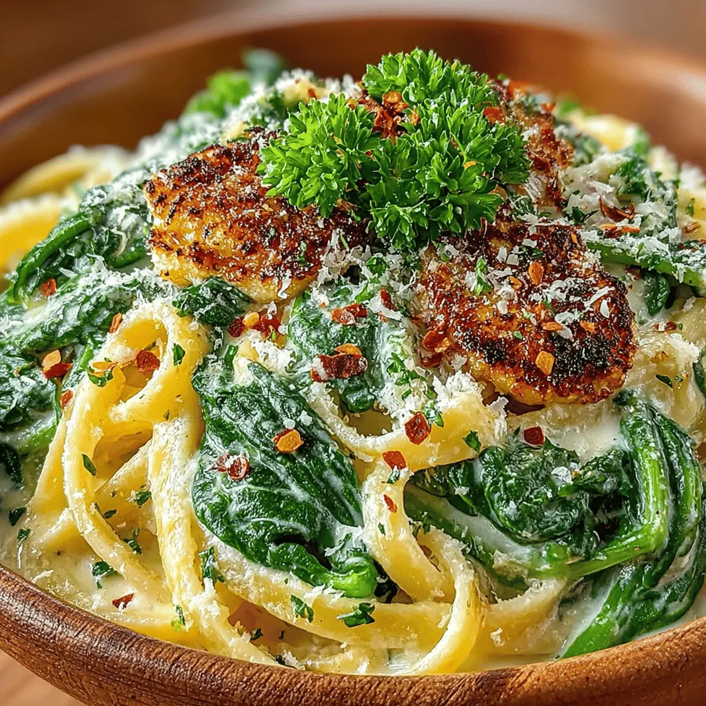 To begin crafting your Creamy Garlic Parmesan Pasta with Spinach, the first step is to cook the fettuccine. Start by bringing a large pot of salted water to a boil. Salting the water is crucial as it enhances the flavor of the pasta. Add the fettuccine and cook according to the package instructions, typically around 8-10 minutes, or until the pasta is al dente. This means the pasta should be firm to the bite, which is essential for a pleasing texture that holds up well with the creamy sauce.