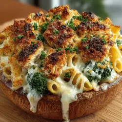 - 2 cups uncooked penne pasta - 2 cups cooked chicken, shredded or diced - 2 cups broccoli florets - 1 cup grated mozzarella cheese - 1/2 cup grated Parmesan cheese - 2 cups creamy cheese sauce (store-bought or homemade) - 1 teaspoon garlic powder - 1/2 teaspoon black pepper - Salt to taste - Optional: 1/2 cup breadcrumbs for topping - Optional: Fresh parsley for garnish