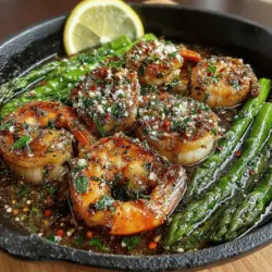 - 1 pound large shrimp, peeled and deveined - 1 bunch asparagus, trimmed and cut into 2-inch pieces - 4 tablespoons unsalted butter - 4 cloves garlic, minced - Salt and pepper, to taste - 1 teaspoon red pepper flakes (optional) - 2 tablespoons fresh parsley, chopped (for garnish) - ¼ cup grated Parmesan cheese (optional)