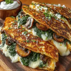 - 2 cups fresh spinach, chopped - 1 cup mushrooms, sliced (cremini or button mushrooms work well) - 1 cup mozzarella cheese, shredded - 1/2 cup ricotta cheese - 1/4 cup grated Parmesan cheese - 1 small onion, diced - 2 cloves garlic, minced - 1 teaspoon dried oregano - Salt and pepper to taste - 4 large tortillas (flour or whole wheat) - Olive oil for sautéing