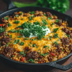 In the realm of modern cooking, one-pan meals have carved out a special niche, celebrated for their simplicity and convenience. These dishes allow you to create hearty, flavorful meals without the hassle of multiple pots and pans. The Cheesy One-Pan Beef & Rice Delight is a perfect example of this trend. Combining ground beef, rice, and a medley of vegetables, this dish not only delivers bold flavors but also offers a satisfying balance of nutrition. Ideal for busy weeknight dinners, this recipe is sure to become a family favorite, providing comfort and ease in every bite.