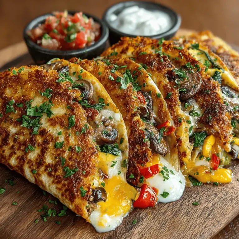 In the world of quick and satisfying meals, Cheesy Veggie Delight Quesadillas stand out as a versatile option that can cater to a wide range of tastes and dietary preferences. This delightful dish is perfect for lunch, dinner, or even a snack, making it a staple in many households. The magic of these quesadillas lies in the harmonious blend of colorful vegetables and melty cheeses, resulting in a dish that is not only delicious but also visually appealing. The combination of textures—from the crispiness of the tortillas to the gooey cheese and tender veggies—ensures that every bite is a delightful experience.