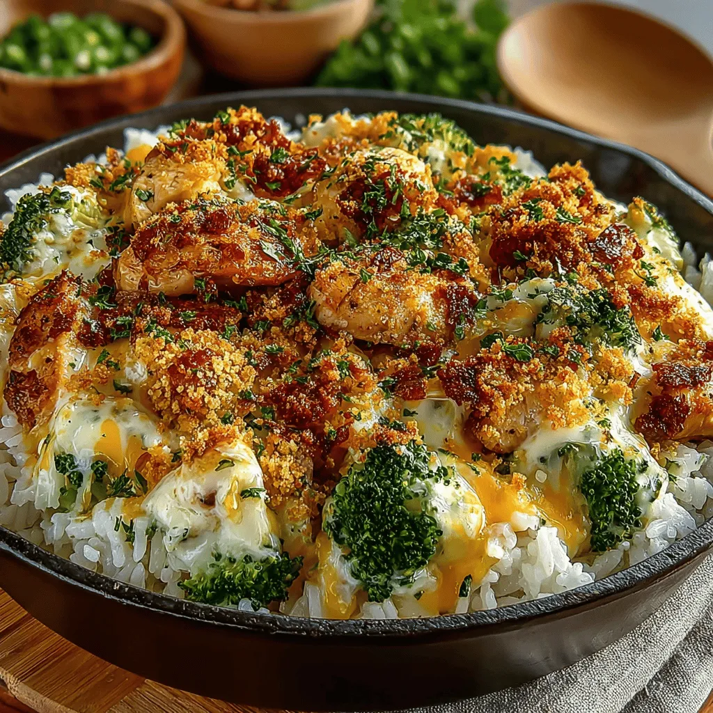 Cheesy Broccoli & Chicken Rice Bake is a delightful one-dish meal that combines the savory flavors of chicken, the fresh crunch of broccoli, and the comforting creaminess of cheese. This dish is perfect for busy families and individuals looking for a quick, nutritious dinner option that doesn't compromise on taste. Packed with protein from the chicken and essential vitamins from the broccoli, this bake is not only satisfying but also a wholesome choice for any mealtime.