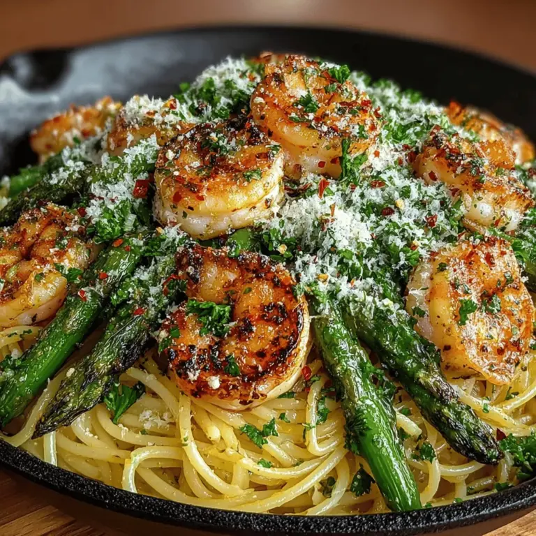Zesty Lemon Garlic Shrimp & Asparagus Pasta is a vibrant and delicious dish that combines succulent shrimp, fresh asparagus, and al dente pasta with the bright flavors of lemon and garlic. This recipe not only tantalizes your taste buds but also offers a healthy, quick meal option perfect for busy weeknights. The combination of juicy shrimp and crisp asparagus, enhanced by the zesty notes of lemon and fragrant garlic, makes this dish a standout choice for seafood lovers and pasta enthusiasts alike.