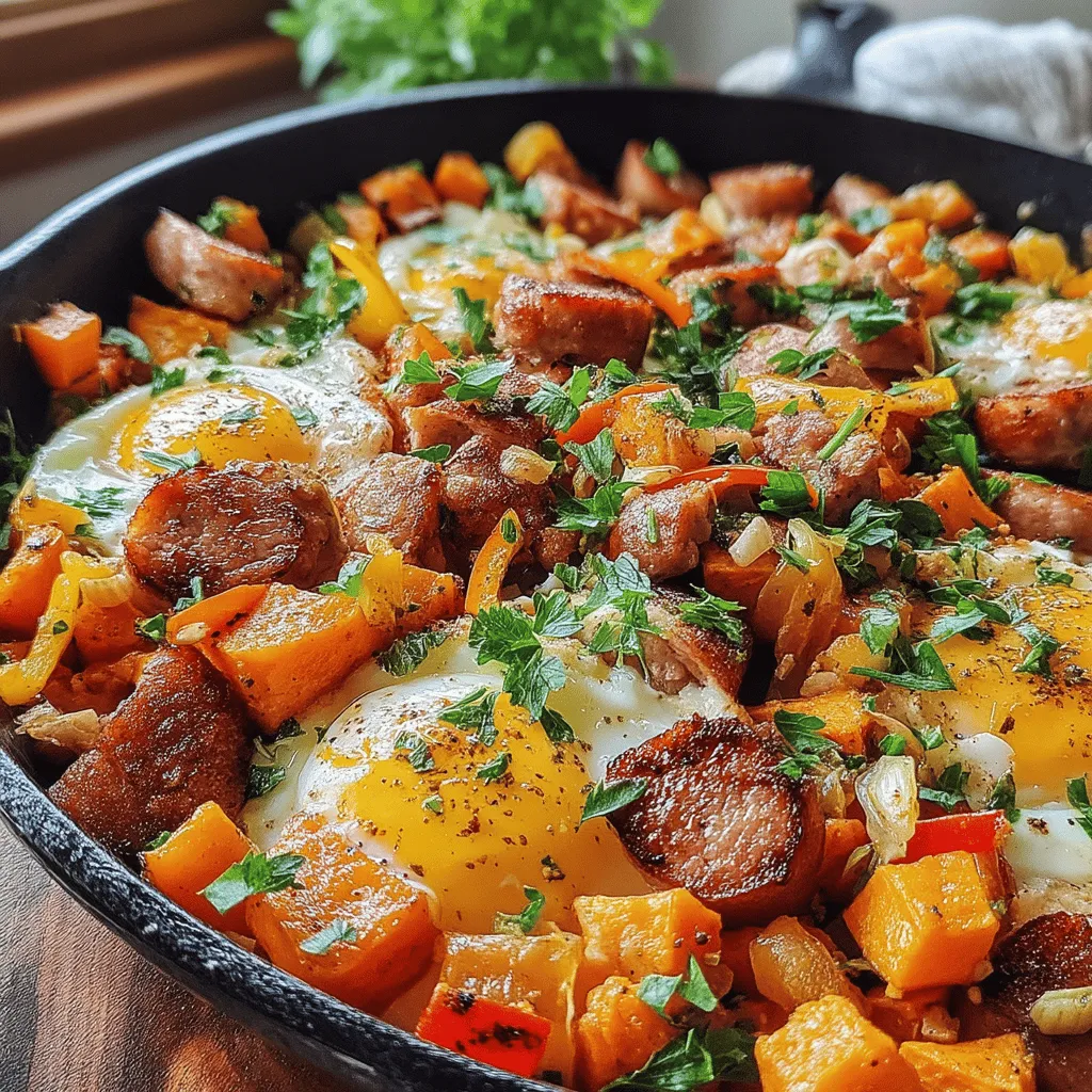 Savory Sausage & Sweet Potato Skillet is a hearty and nutritious meal that is perfect for any time of the day. This dish offers a delightful balance of flavors, combining the savory richness of sausage with the natural sweetness of sweet potatoes and the freshness of vibrant vegetables. Whether you are looking for a satisfying breakfast, a quick lunch, or a wholesome dinner, this skillet recipe is versatile and easy to prepare.
