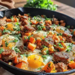 Savory Sausage & Sweet Potato Skillet is a hearty and nutritious meal that is perfect for any time of the day. This dish offers a delightful balance of flavors, combining the savory richness of sausage with the natural sweetness of sweet potatoes and the freshness of vibrant vegetables. Whether you are looking for a satisfying breakfast, a quick lunch, or a wholesome dinner, this skillet recipe is versatile and easy to prepare.