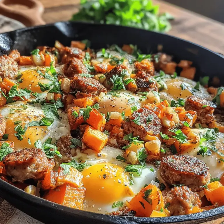 Savory Sausage & Sweet Potato Skillet is a hearty and nutritious meal that is perfect for any time of the day. This dish offers a delightful balance of flavors, combining the savory richness of sausage with the natural sweetness of sweet potatoes and the freshness of vibrant vegetables. Whether you are looking for a satisfying breakfast, a quick lunch, or a wholesome dinner, this skillet recipe is versatile and easy to prepare.