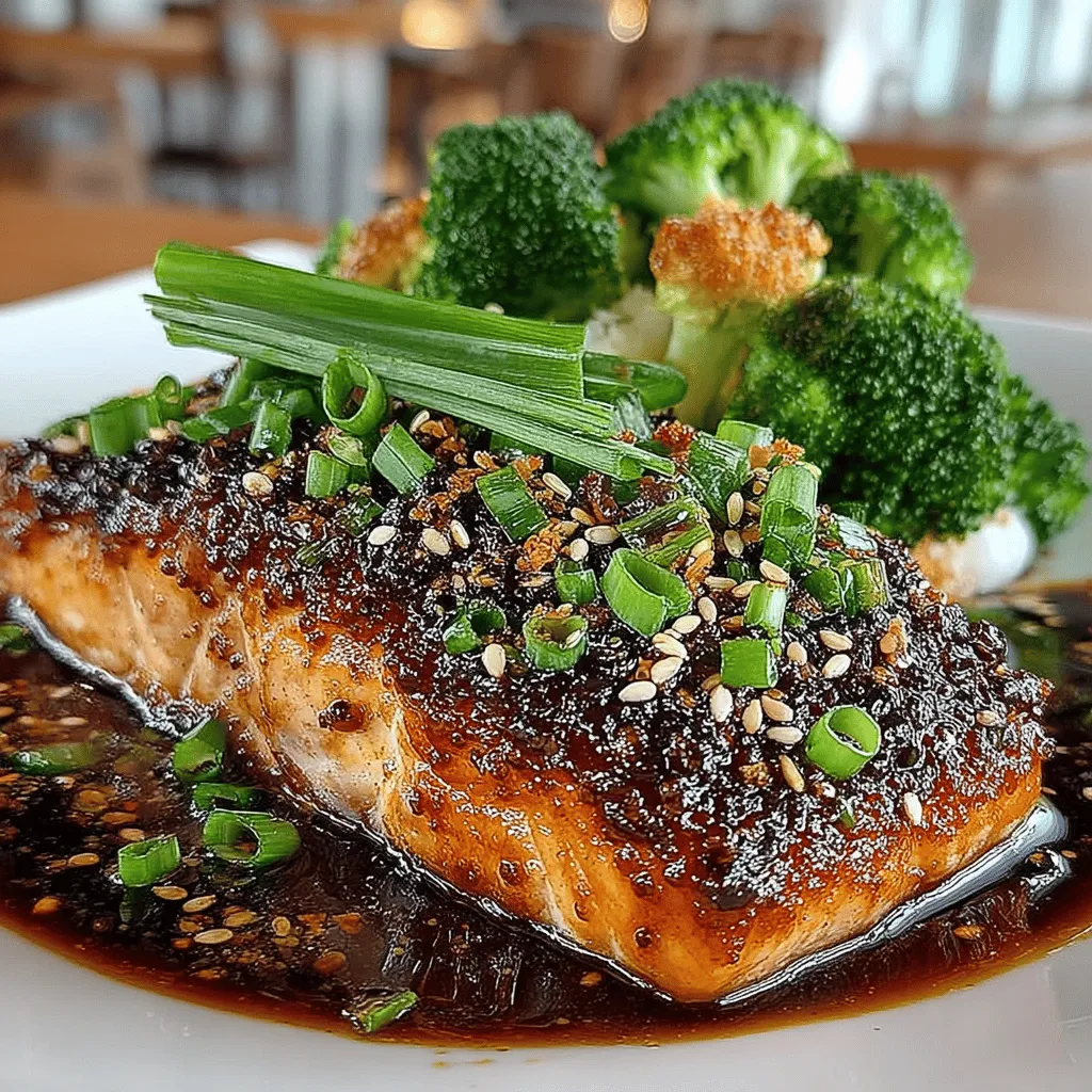 - 2 salmon fillets (about 6 oz each) - 1/4 cup teriyaki sauce - 1 tablespoon olive oil - 2 cloves garlic, minced - 1 tablespoon fresh ginger, minced - 1 cup broccoli florets - Salt and pepper, to taste - Optional: sesame seeds and sliced green onions for garnish