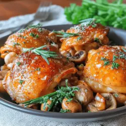 Garlic Butter Mushroom Chicken Thighs is a dish that beautifully marries rich flavors and comforting textures. The succulent chicken thighs are enveloped in a luscious garlic butter sauce, enhanced by the earthiness of mushrooms. This recipe not only satisfies the palate but also warms the heart, making it a perfect choice for family dinners or special occasions.